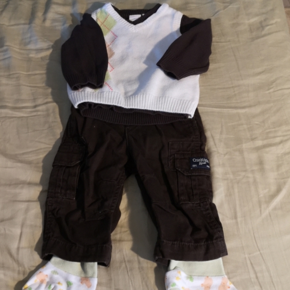 ❤️ 3-6 mo Baby Boy 4 pce Brown Bundle Set